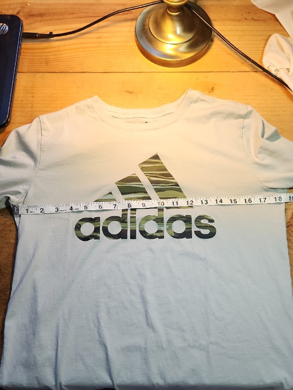 adidas Light Gray Long-Sleeve Tee with Camo Logo, Sz 18-20 - Picture 8 of 10